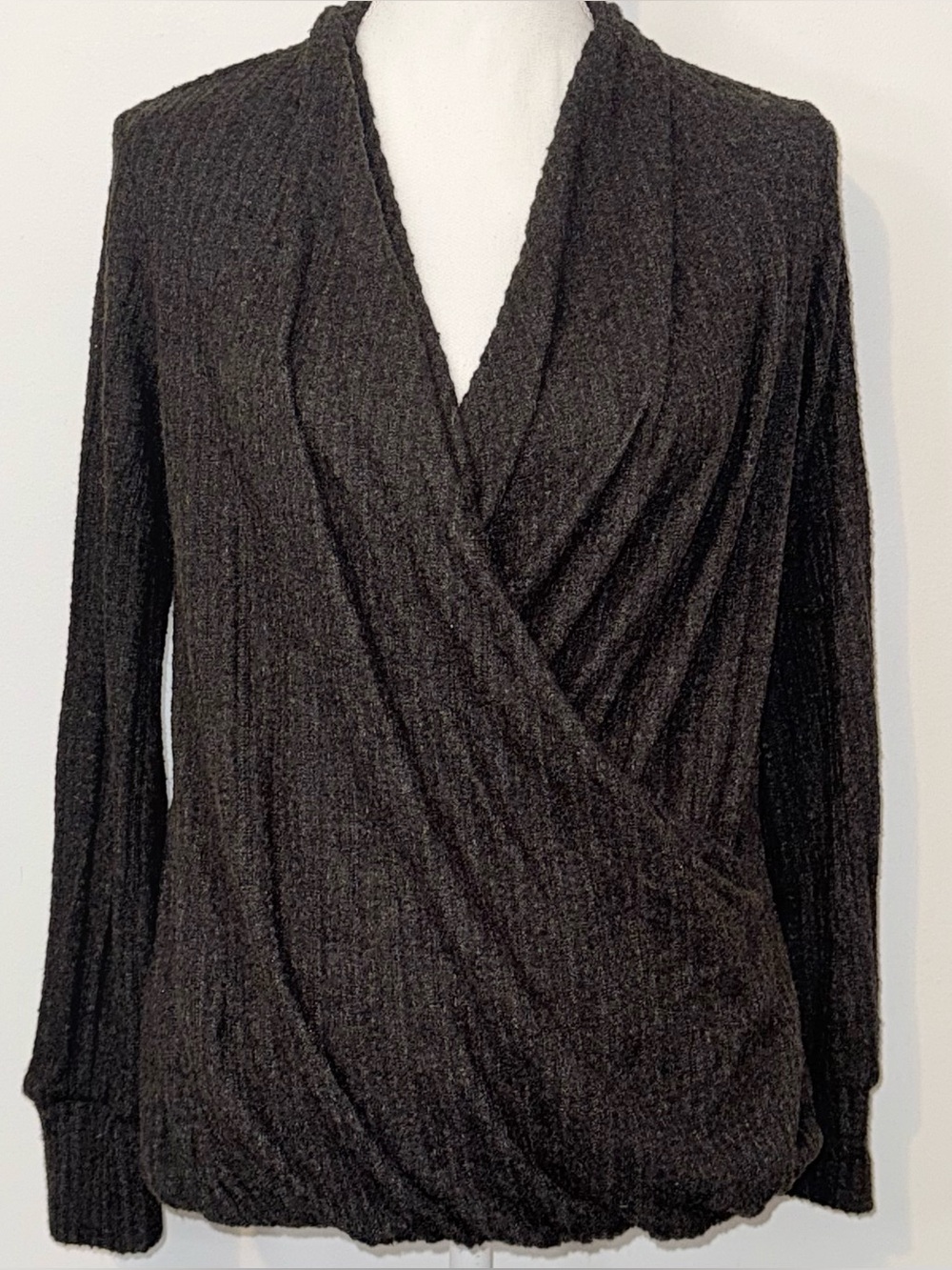 Maeve Anthropologie Rafela Hacci Black Faux Wrap Surplice Sweater Size Small